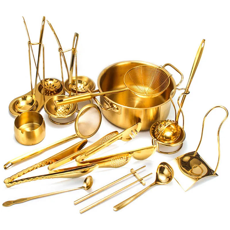Stainless Steel Tableware Golden Pot Colander Bbq Grilling