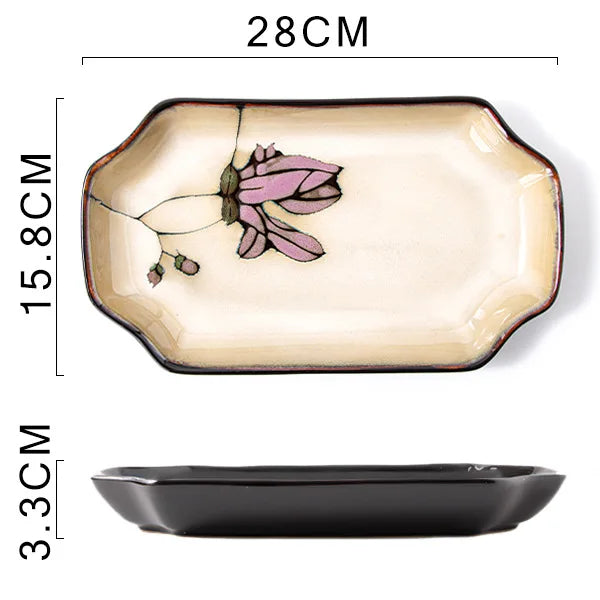 Ceramic Hand-Painted Flowers Creative Dish Plate Japanese