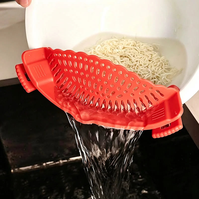 Pasta Fruit Vegetable Colander Silicone Clip-On Pan Pot