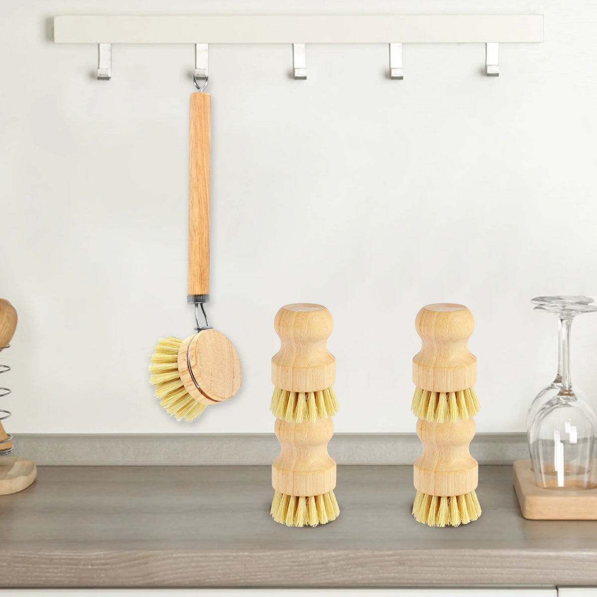 3/4/5/10pcs Bamboo Dish Scrub Brushes Replaceable Dish Brush