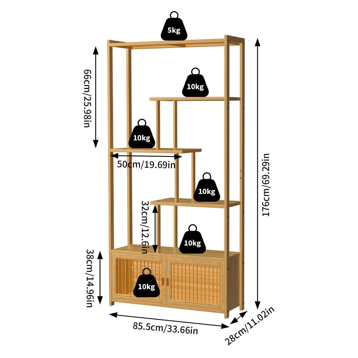 Bamboo Storage Rack Shelving Unit High Low Shelves