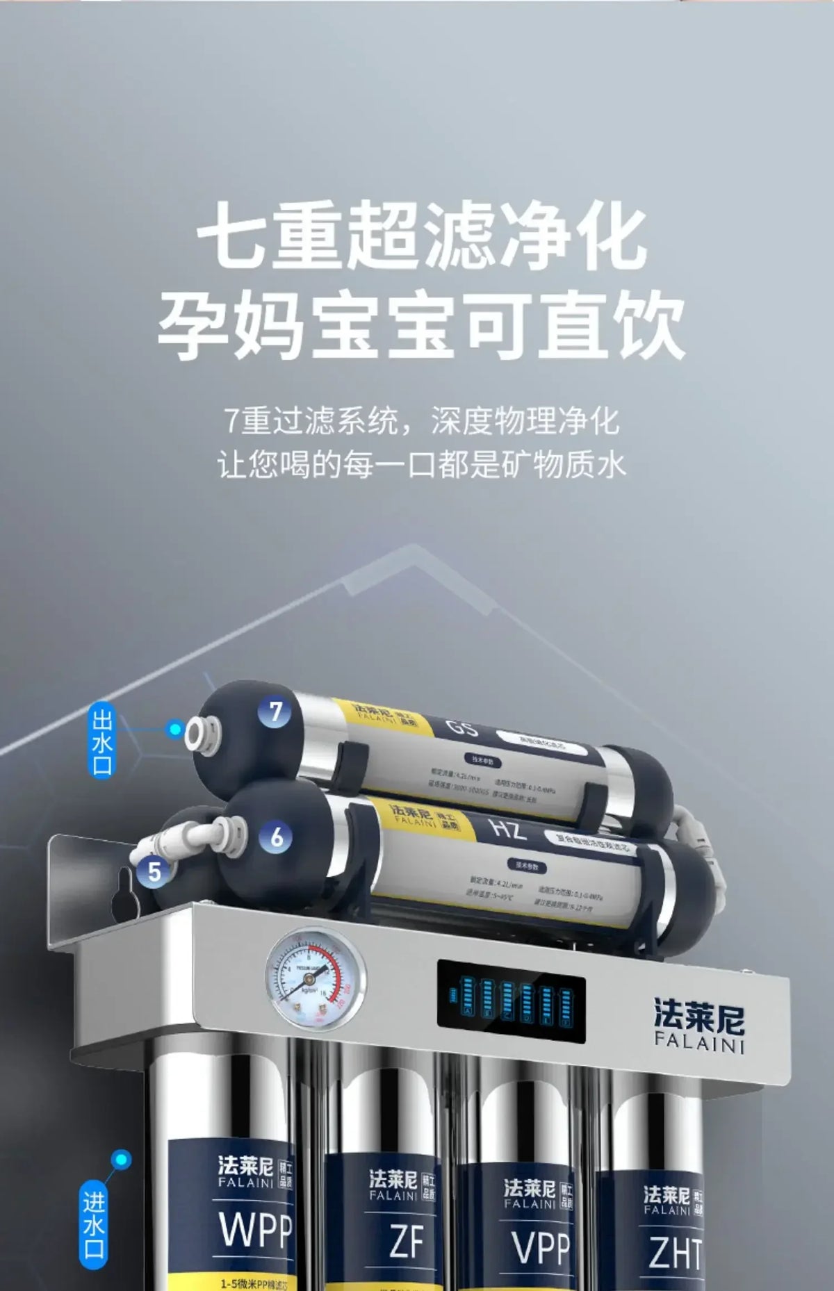 7-Stage Ultra Filtration Water Purifier Stainless Steel Housing