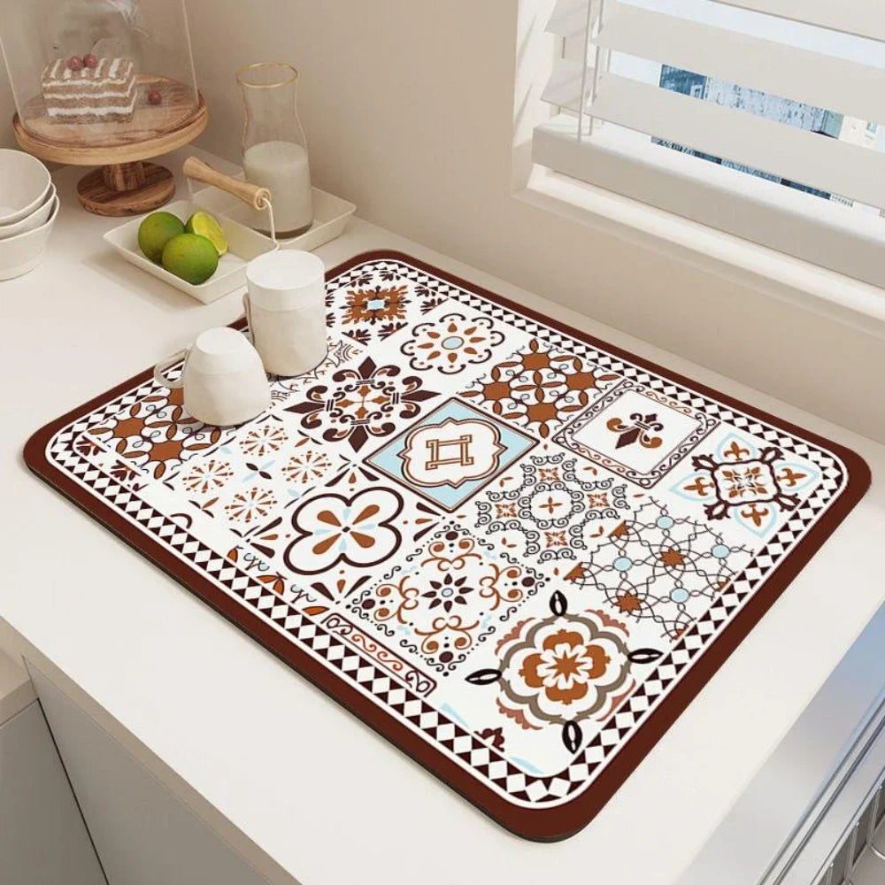 Vikama Vintage Bohemian Dish Drying Mat Non-Slip Absorbent