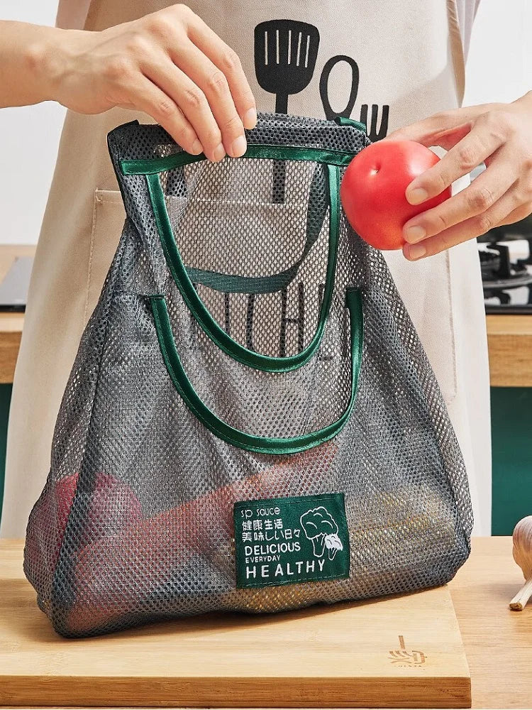 Hanging Breathable Mesh Produce Storage Bag Handheld Vegetable