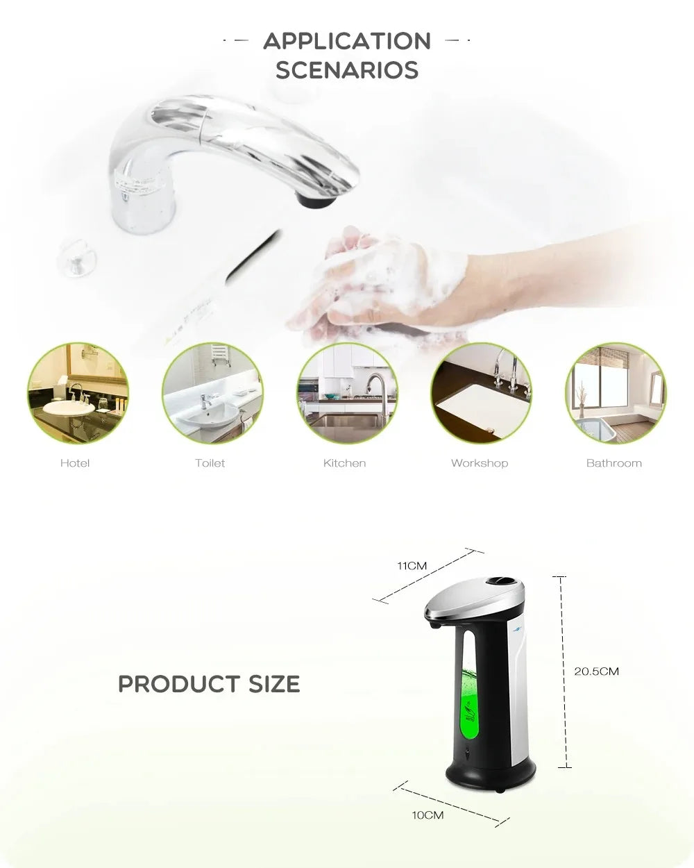 Touchless Automatic Liquid Soap Dispenser 400ml Hands-Free Sensor