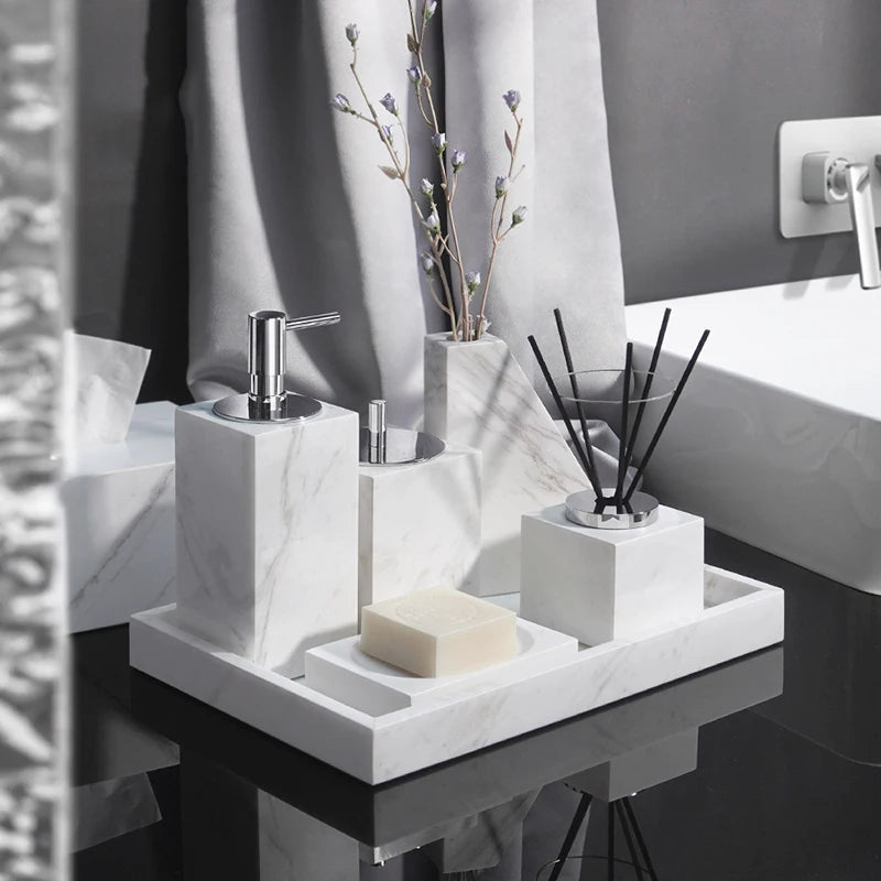Volakos White Natural Marble Bathroom Soap Dispenser Soap