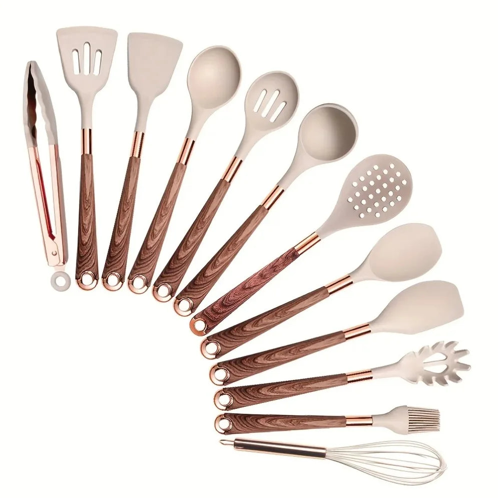 Gold Plated Handle Silicone Cooking Utensils Non-Stick Bpa