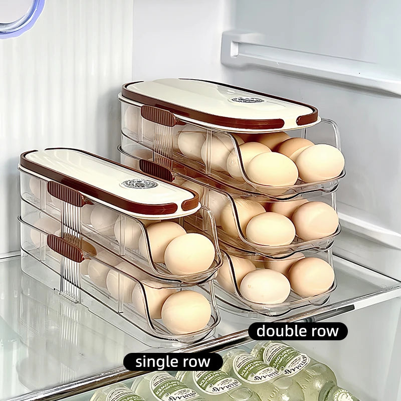 Auto Rolling Egg Holder Refrigerator Stackable Egg Storage
