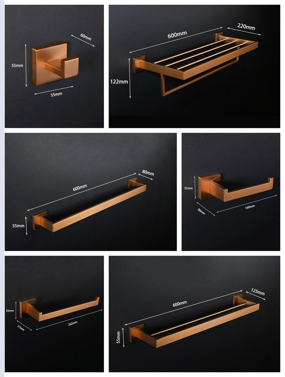 Brushed Rose Gold Bathroom Hardware Square Bath Toilet
