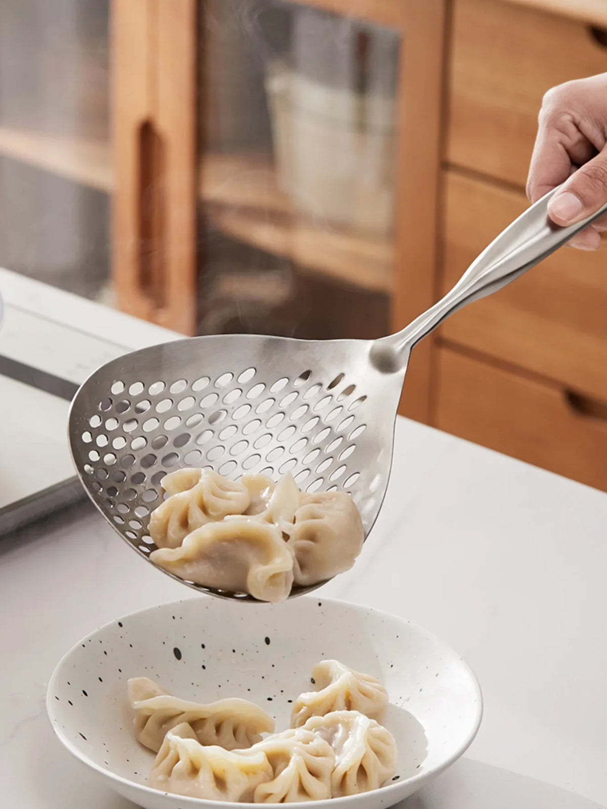 1pc Large Durable Stainless Steel Colander Skimmer Spoon