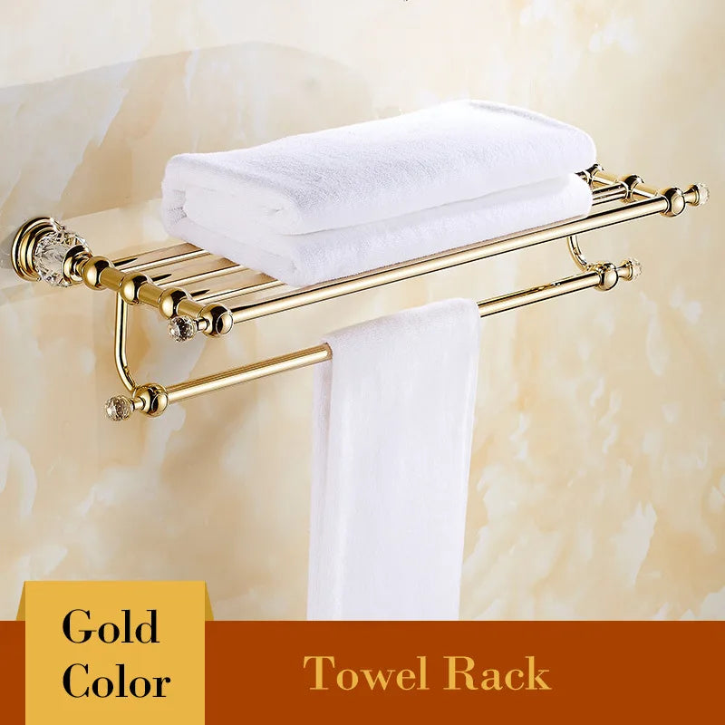 Shower Shelf Toilet Paper Holder Golden Crystal Wall