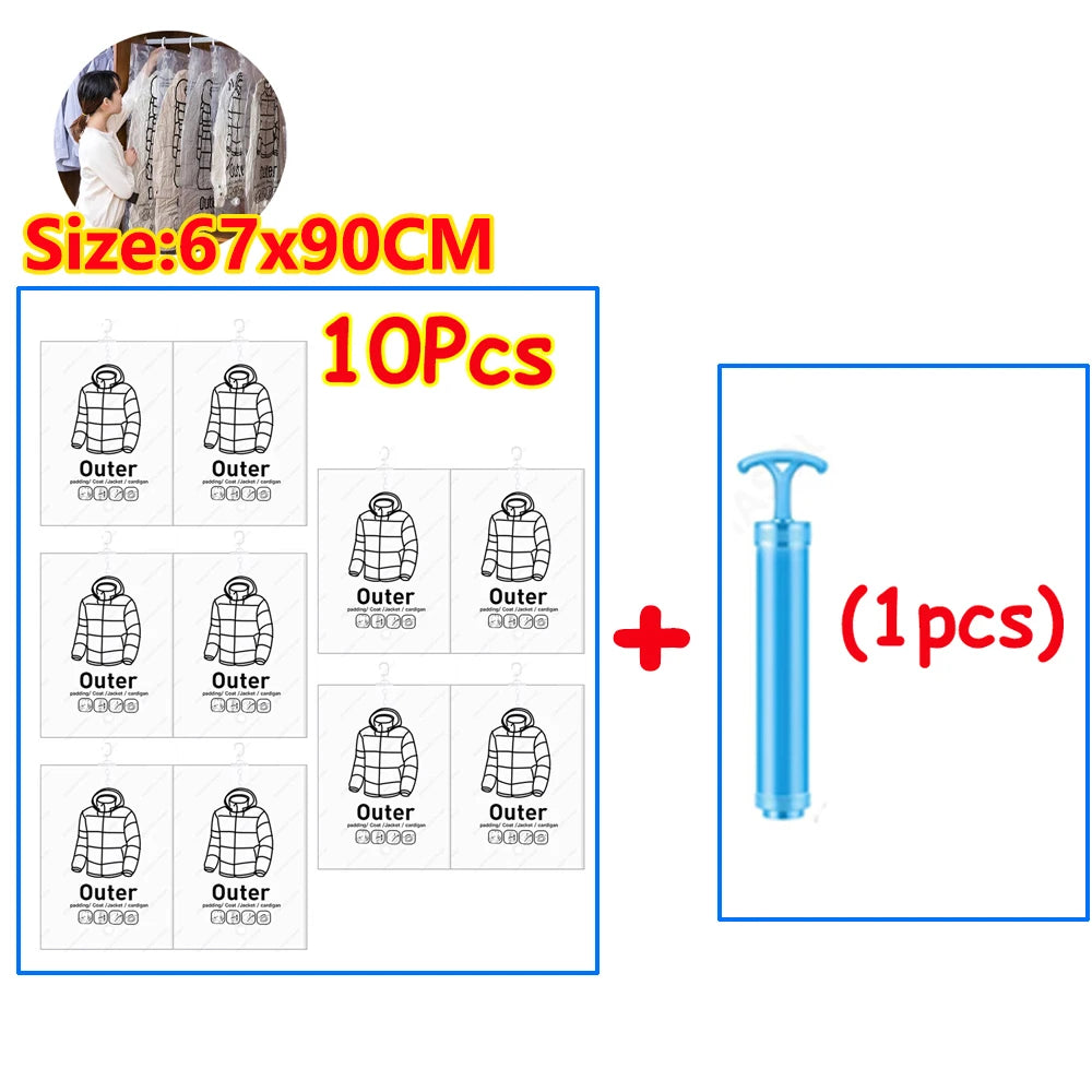 1-10pcs Hanging Vacuum Storage Bag Reusable Space Saver