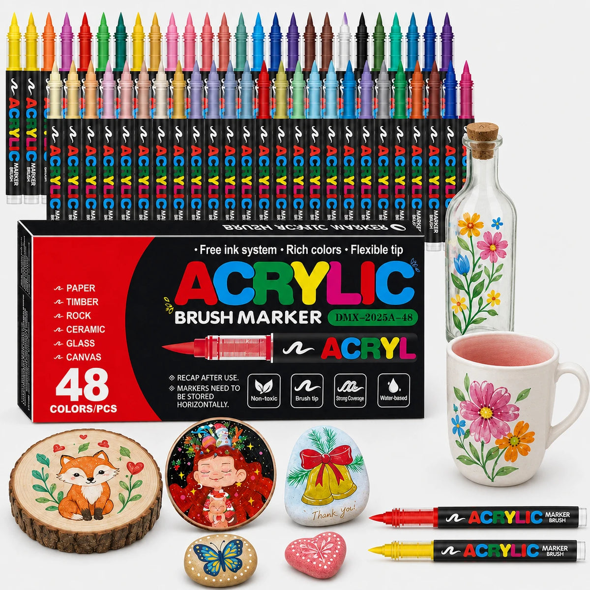 12-366 Colors Acrylic Paint Markers Quick Dry Brush