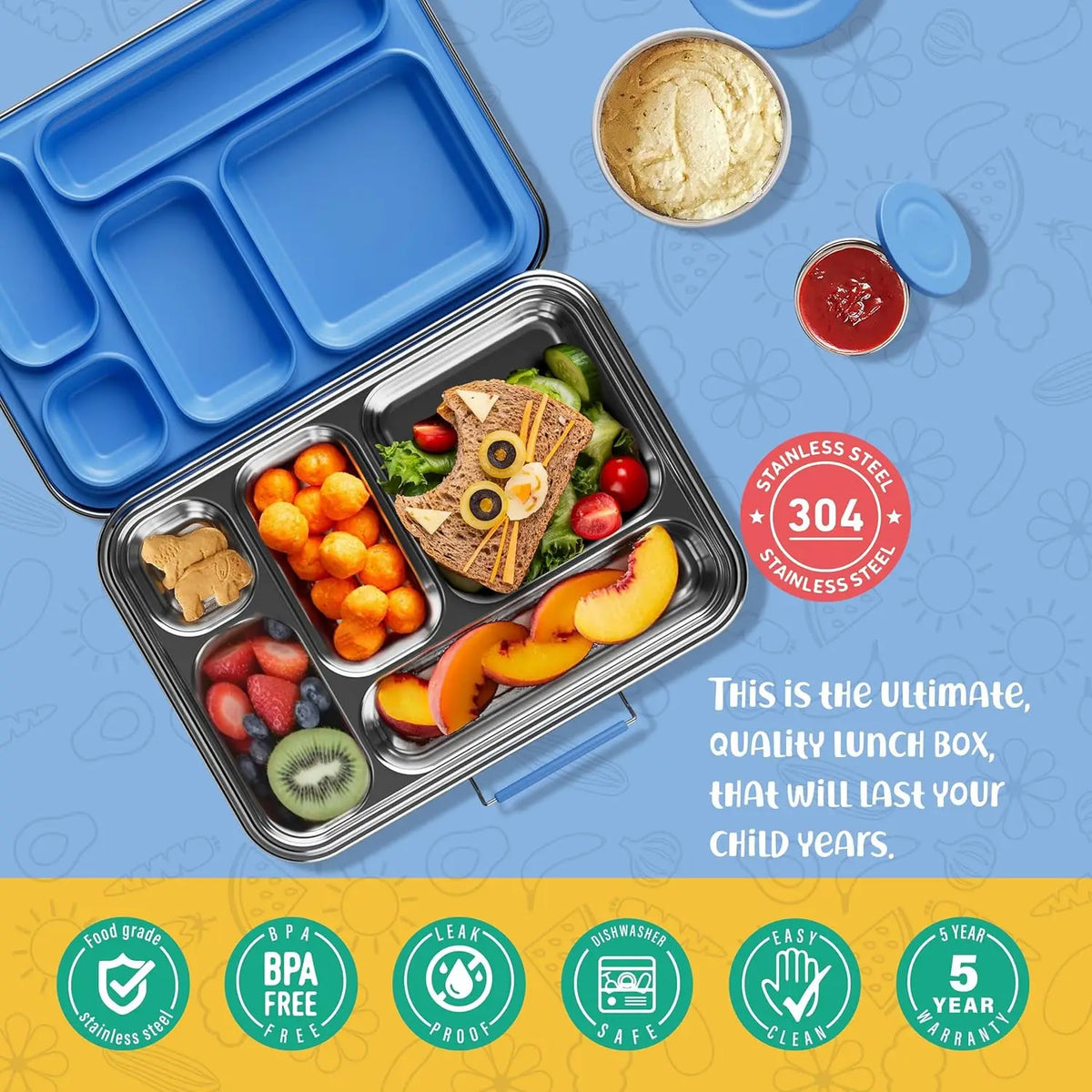 Kids Stainless Steel Bento Box Leakproof Bpa Compartments