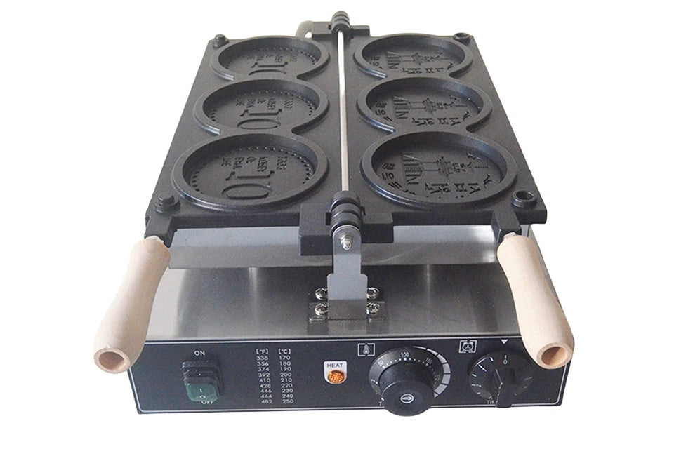 Xeoleo Commerical 3pcs Coin Waffle Maker Korean Gold
