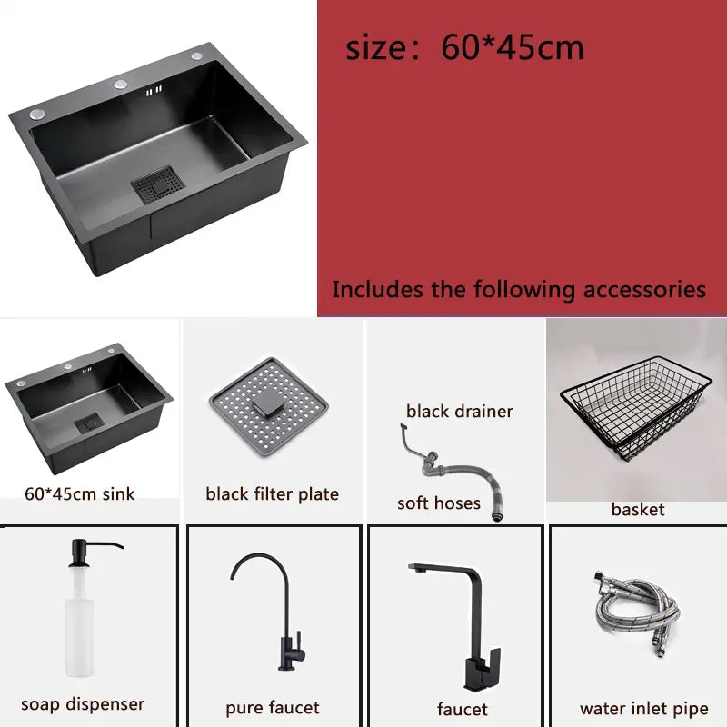 Black Sink 304 Stainless Steel Vegetable Washing Basin