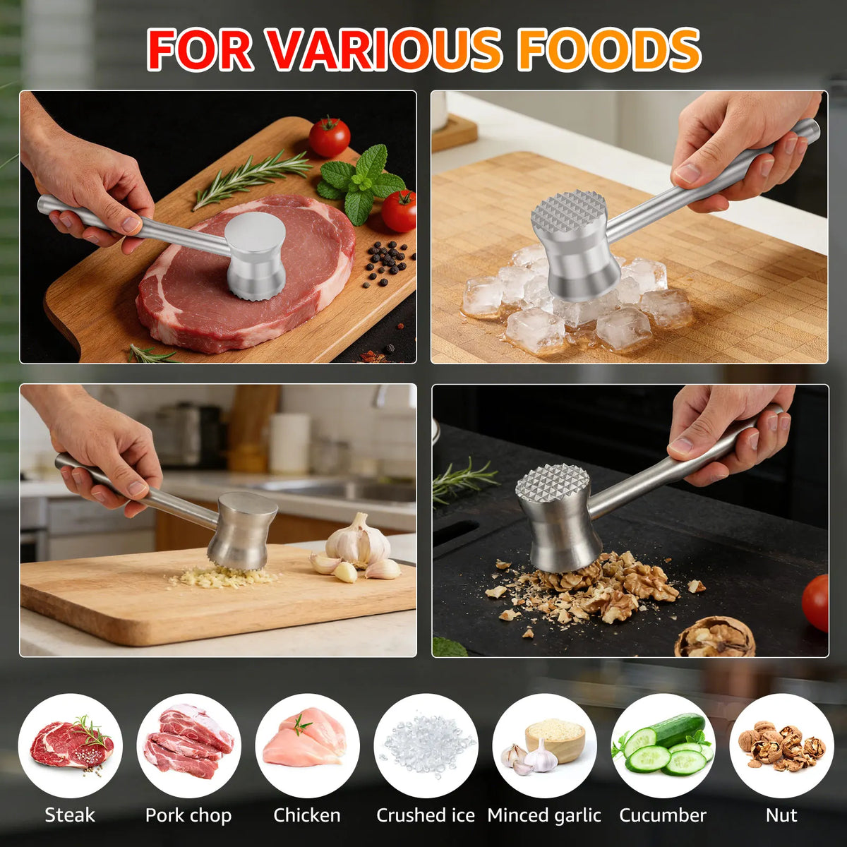 Meat Tenderizer Hammer Double-Sided Meats Hammer Stainless