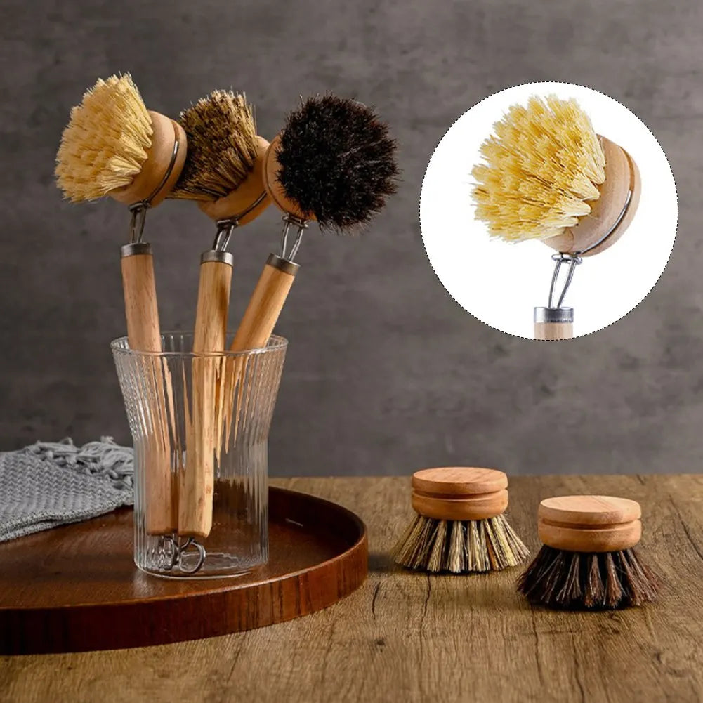 Bamboo Dish Scrub Brush Wooden Cleaning Scrubbers Cleaning