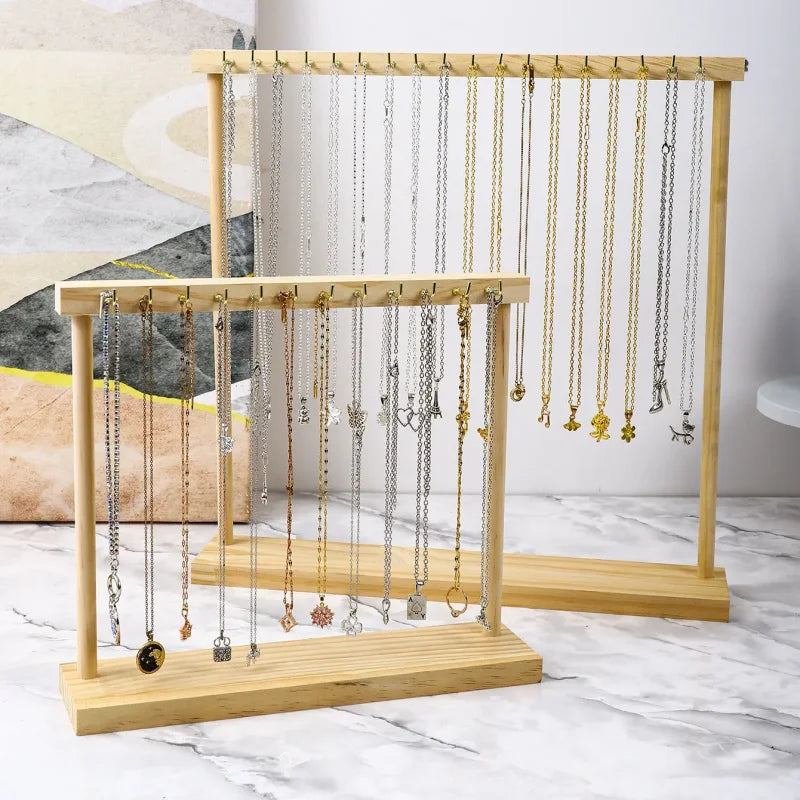Jewelry Organizer Display Stand Wood Necklace Hanging Countertop