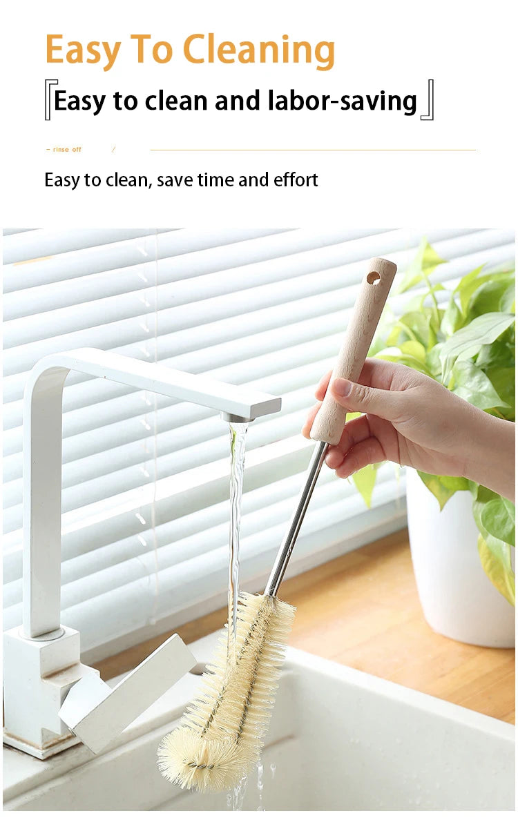 Wooden Bottle Cleaning Brush Long Handle - Glass