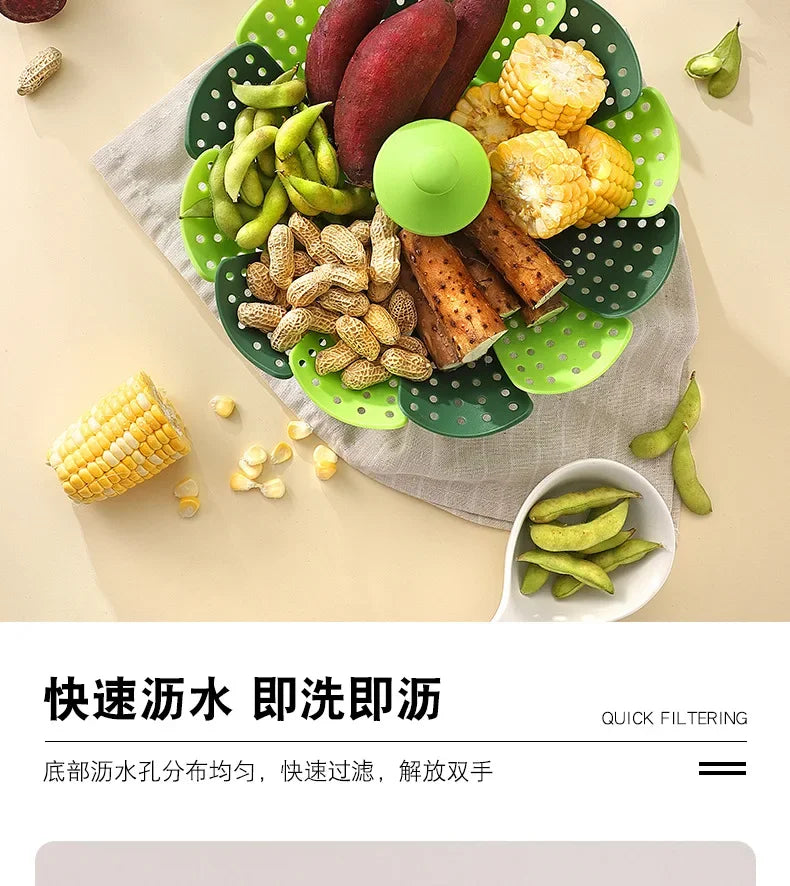 1pc Folding Food Steamer Vegetable Fruit Food Basket