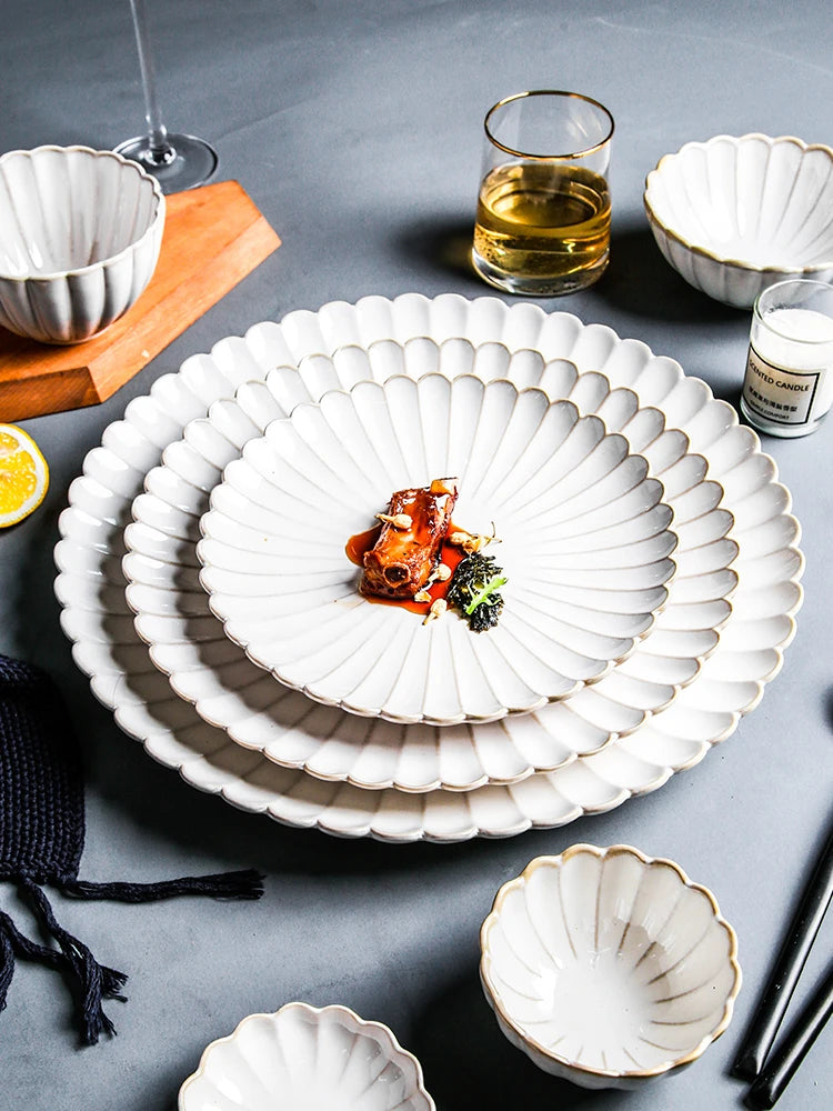 Nordic White Bowls Dinner Plates Ceramic White Glaze