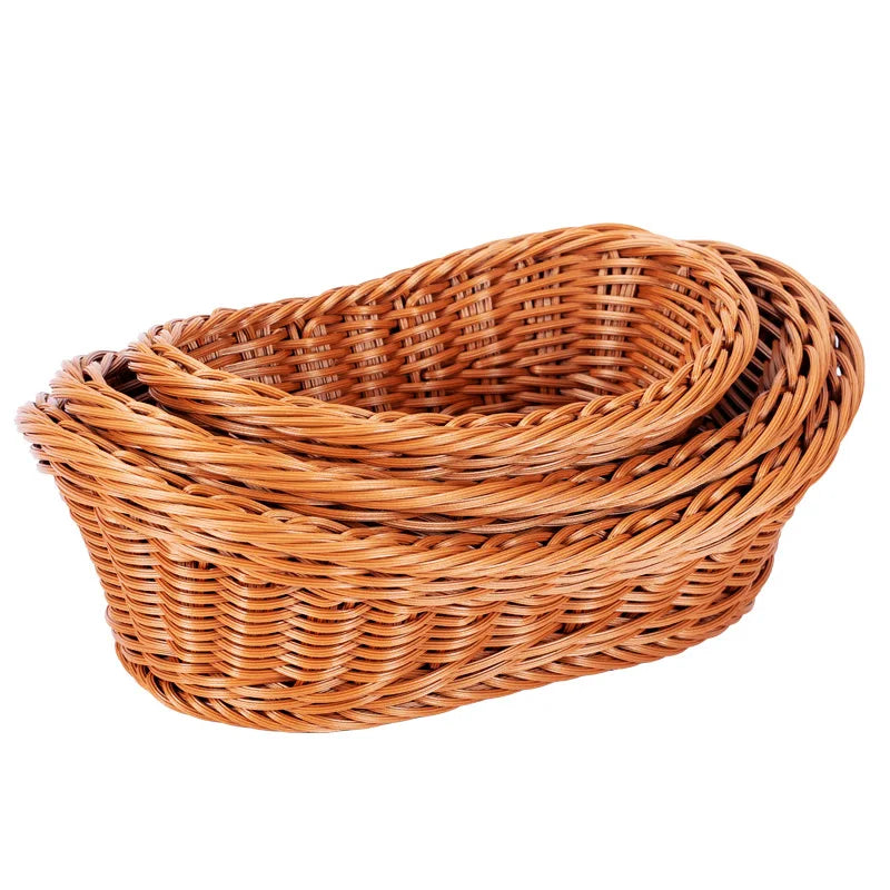 Handmade Oval Rattan Bread Basket Woven Food Fruit