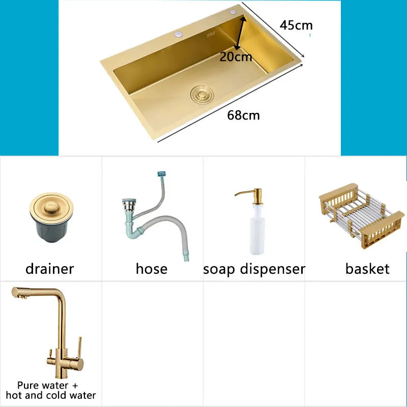 Gold Sink Above Counter 304 Stainless Steel Bowl