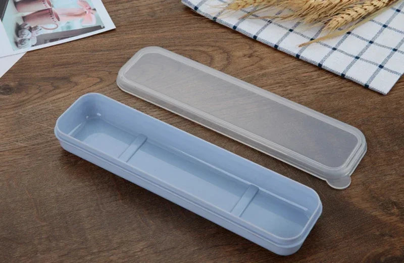 Travel Tableware Storage Box Transparent Cover Utensil Organizer