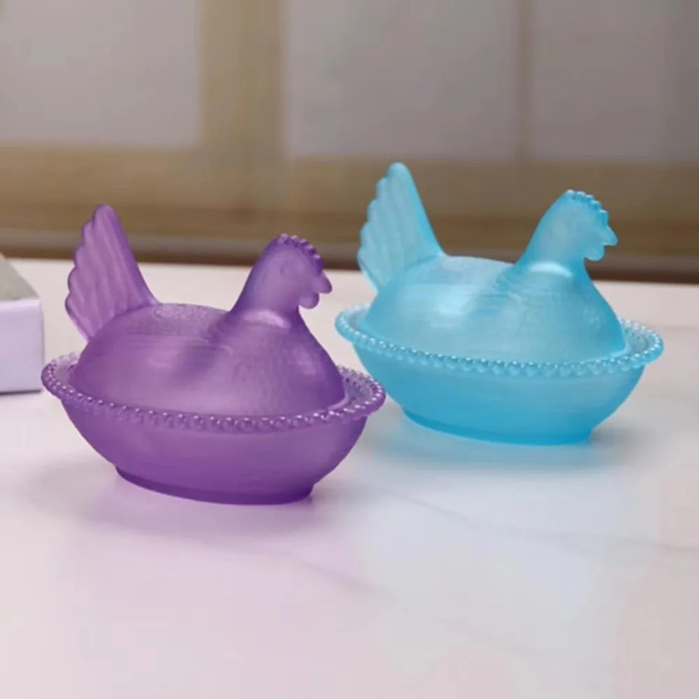 Glass Chicken Shaped Dish Lid Hen On Nest