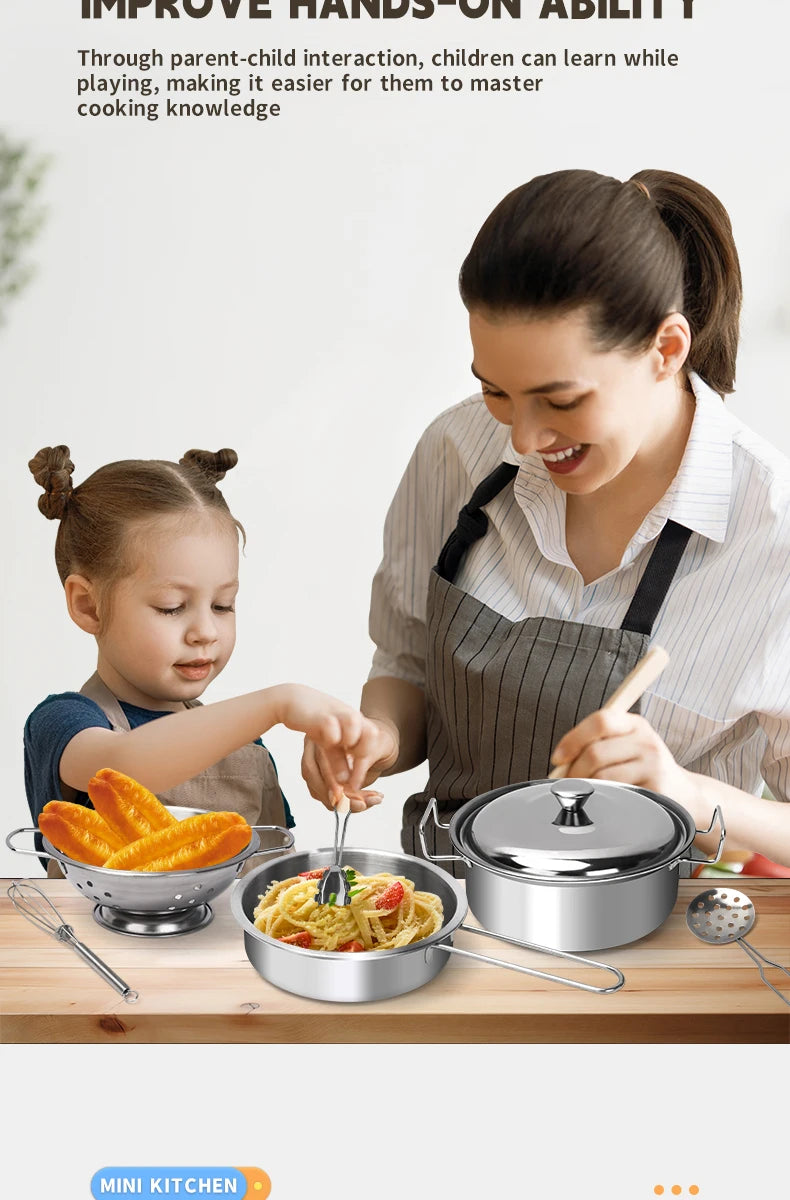 Stainless Steel Kids Toy Real Metal Cooking Utensils