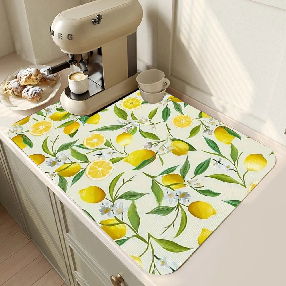 Lemon Printed Tableware Drying Mat Drain Pad Non-Slip
