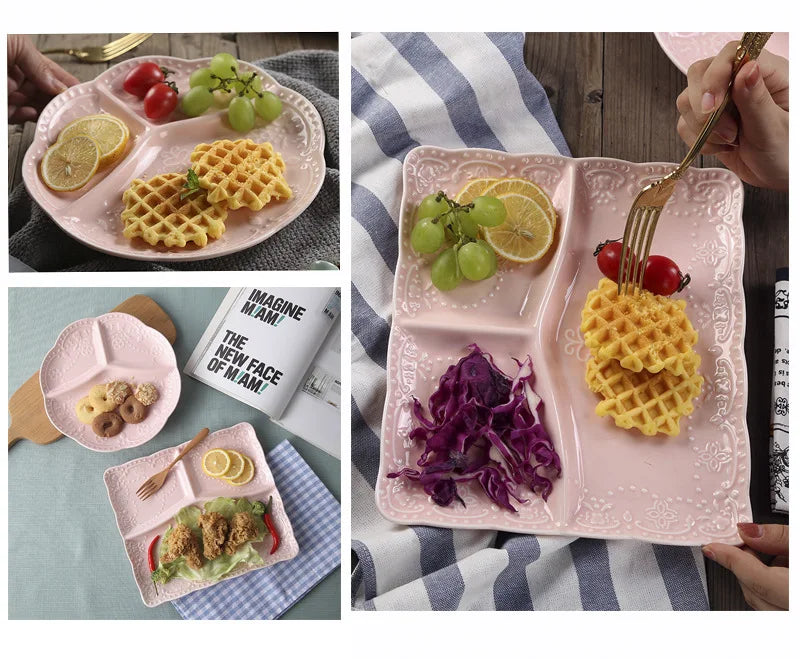 Children Ceramic Butterfly Divided Plate Breakfast Plate Japanese