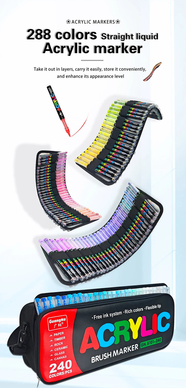 240/288 Colors Acrylic Paint Markers Brush Tip Professional