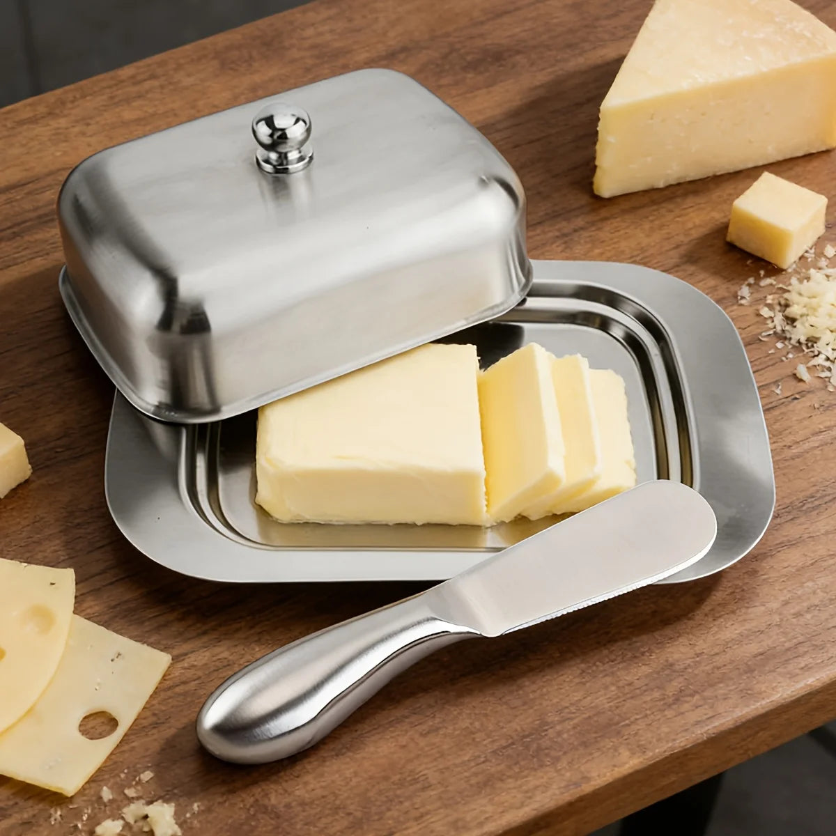 1pc Stainless Steel Butter Dish Lid Handle Cover