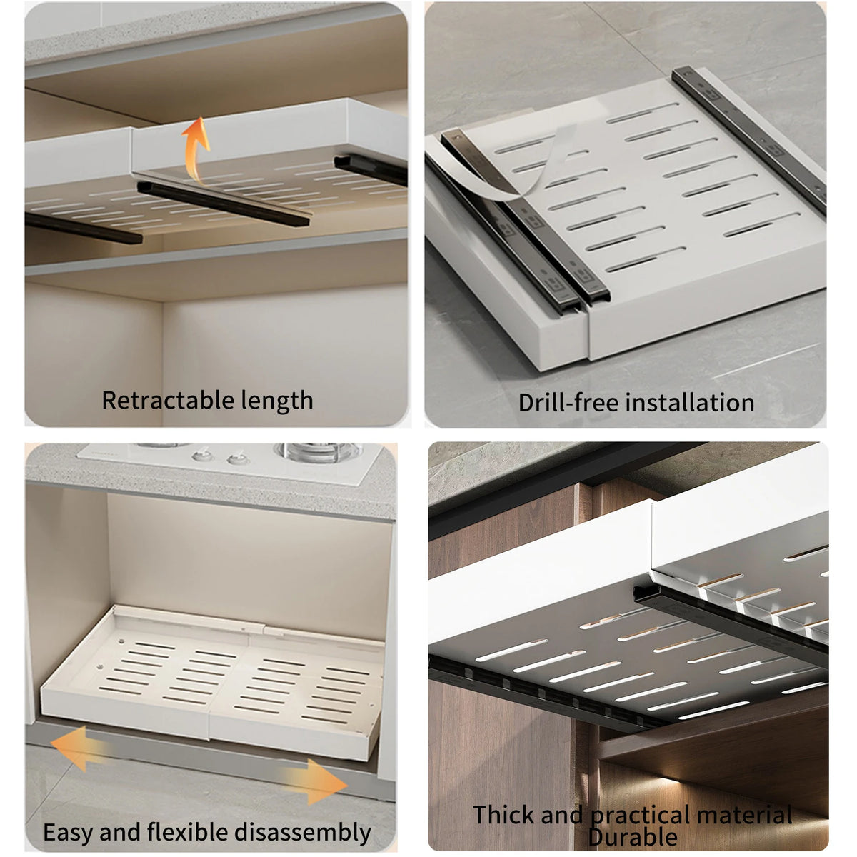Telescopic Drawer Extendable Pull-Out Cabinet Storage Basket No