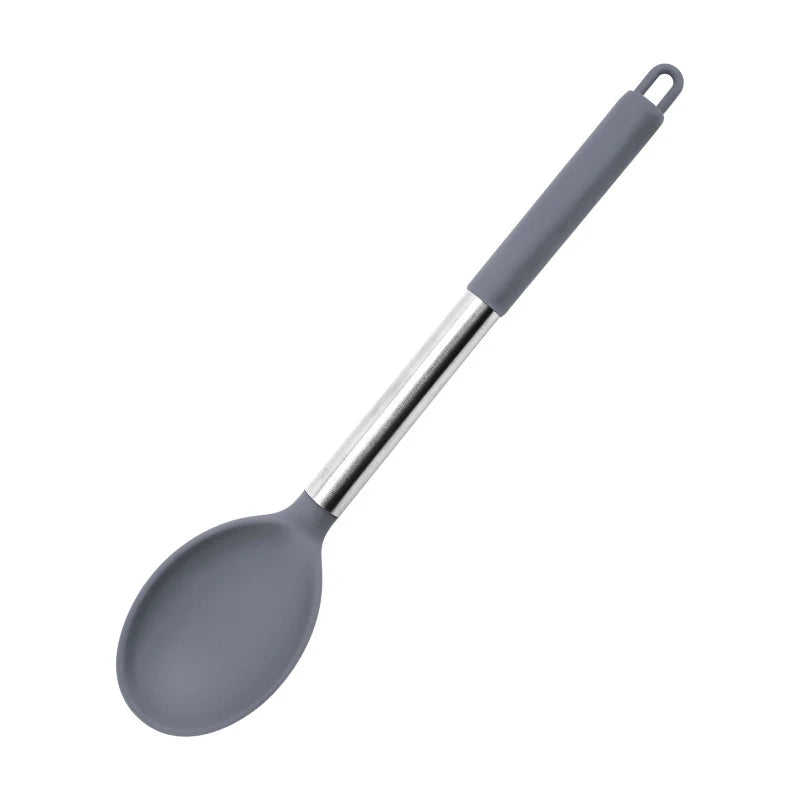 Silicone Cooking Spoons Kit Stainless Steel Handle Salad