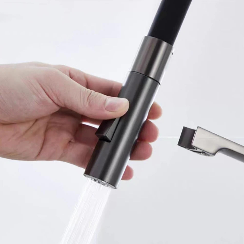 Gunmetal Rubber Faucet Mixer Rotation Pull Down Stream