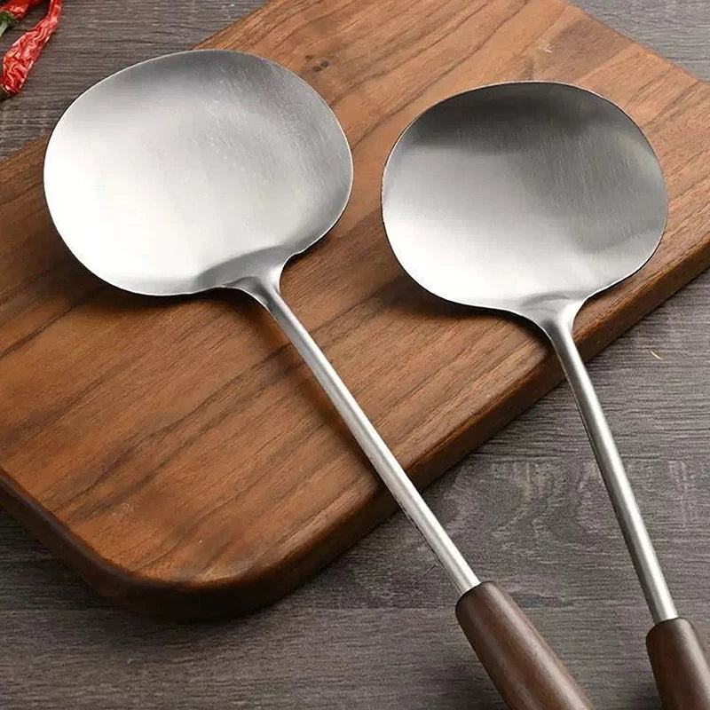 Stainless Steel Wok Spatula Chef-Specific Cooking Spoon Wooden
