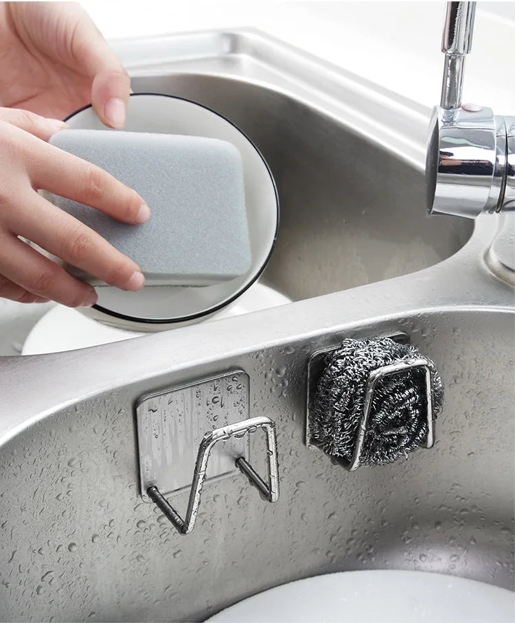 Stainless Steel Sink Sponges Holder Self Adhesive Drain