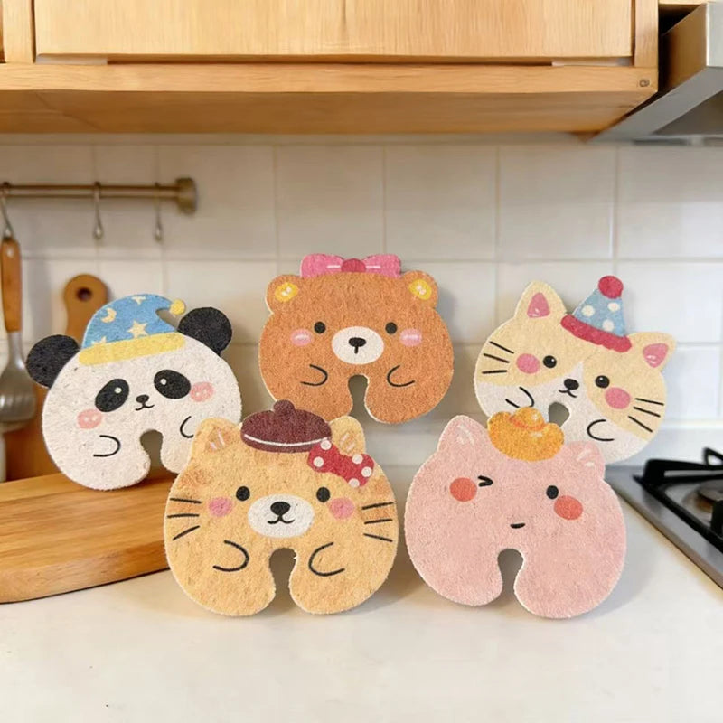 Dishwashing Sponge Cute Cartoon Animal Dishwashing Wipe Dual