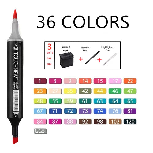 Alcohol Marker Pens - 36/60/80/168 Colors Soft Brush