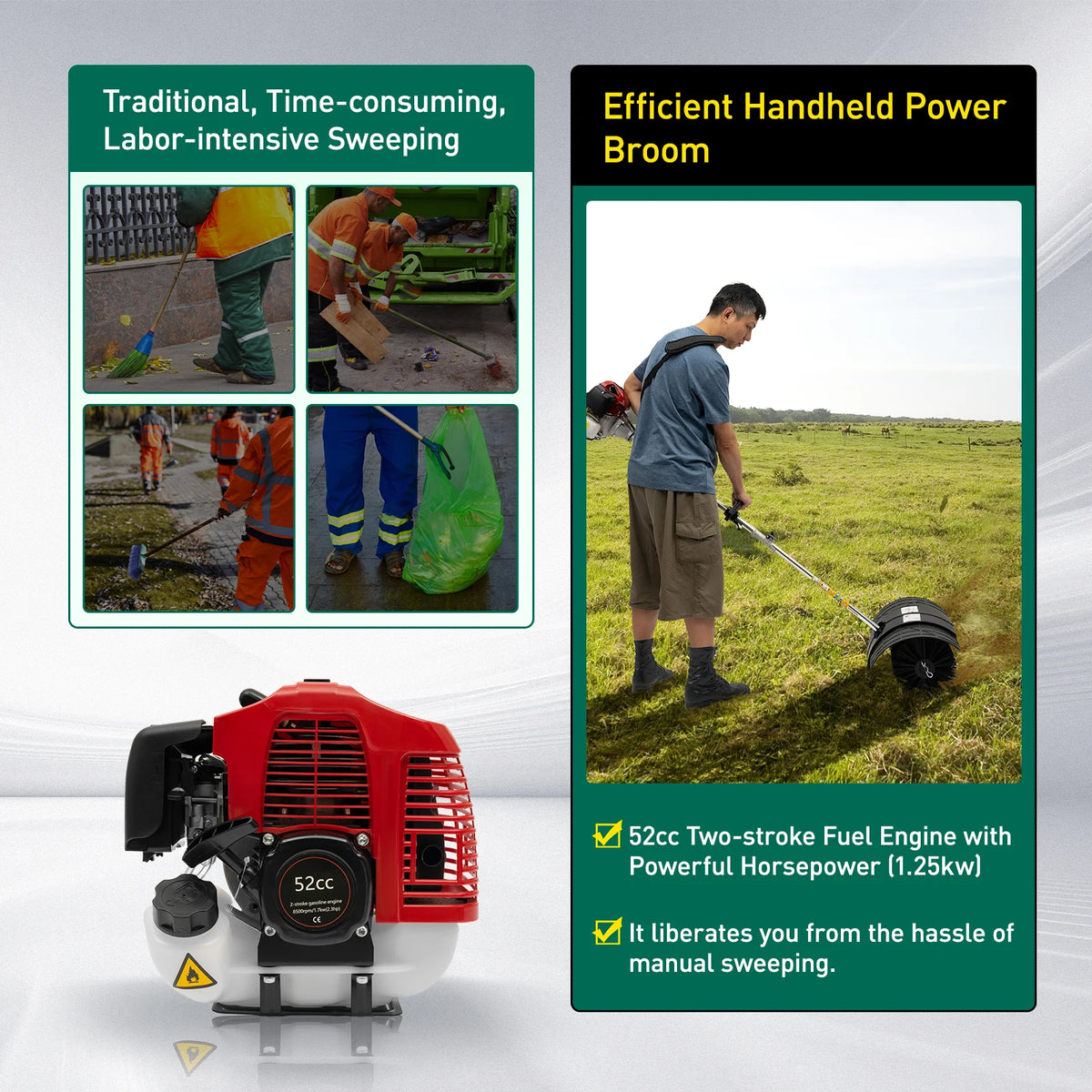 Handheld Power Bbroom 25kw Nylon Brush Head Sweeper