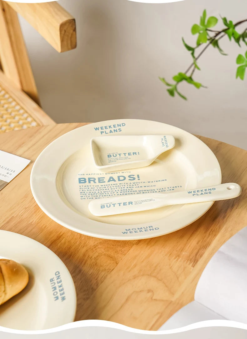 French Style Ceramic Breakfast Plate Butter Knife Dip