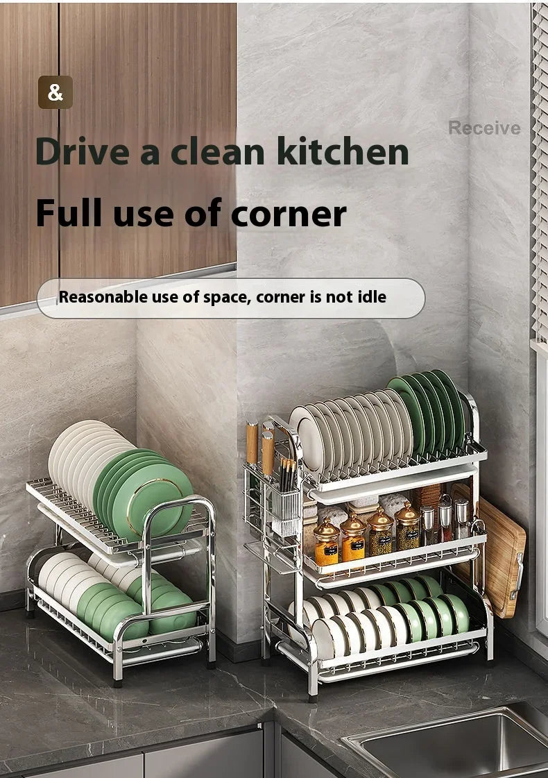Dish Drying Rack Cutlery Holder Drain Tray Cutlery