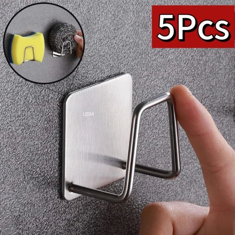 1/5pcs Stainless Steel Sink Shelf Sponges Holders Adhesive