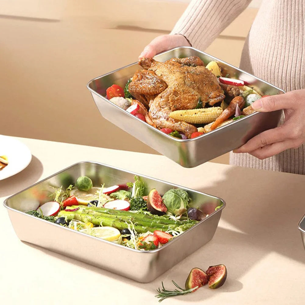 Stainless Steel Square Plate Thickened Lunch Bento Box