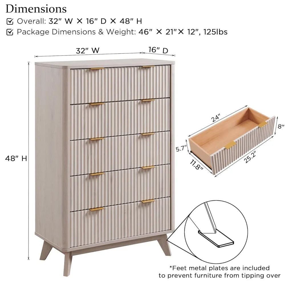 Fluted Drawers Dresser 48 Tall Modern Chest Of