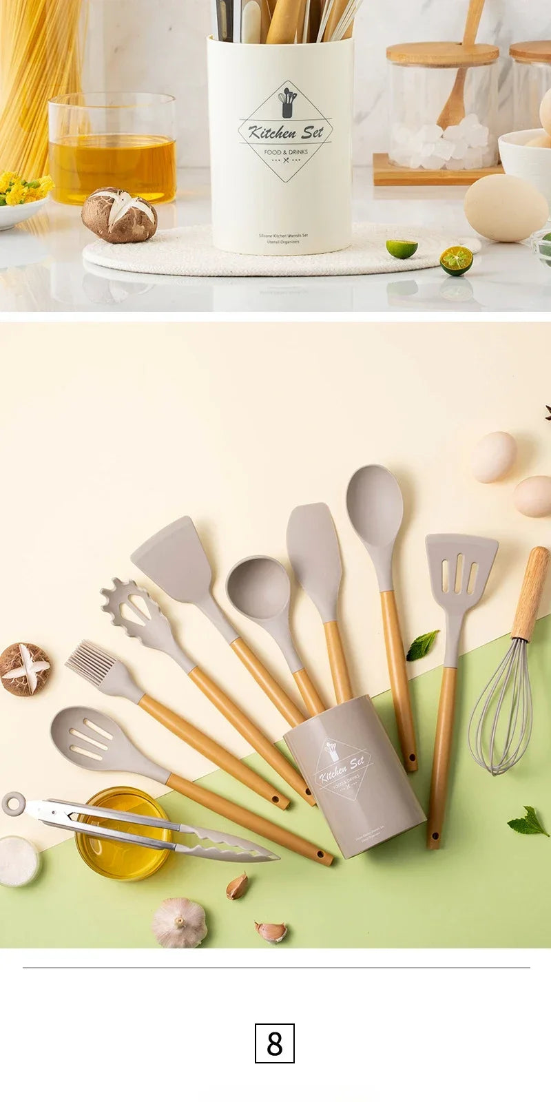 Food Grade Silicone Cooking Utensils Turner Tongs Spatula