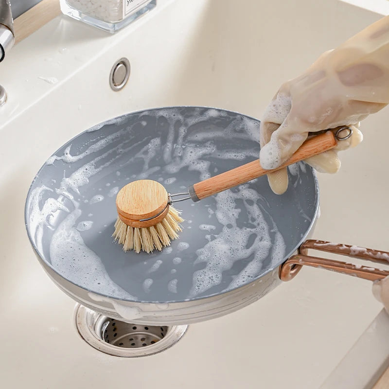 Wooden Handle Dish Brush Replacement Sisal Heads Cleaning